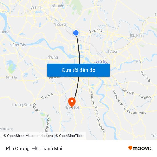 Phú Cường to Thanh Mai map