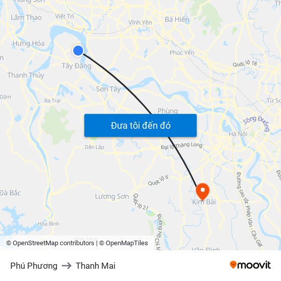 Phú Phương to Thanh Mai map