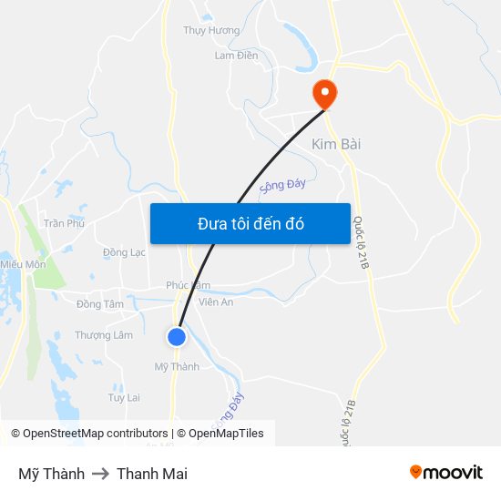 Mỹ Thành to Thanh Mai map