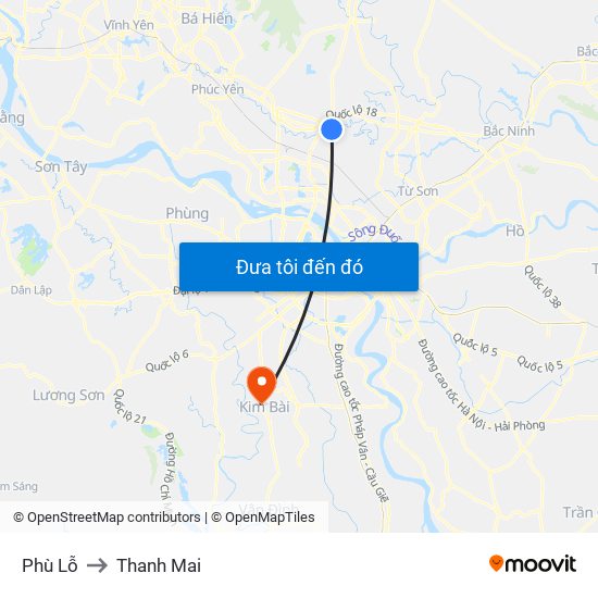 Phù Lỗ to Thanh Mai map