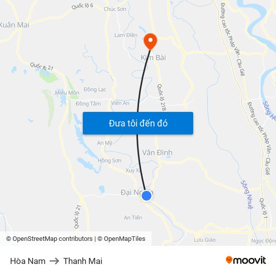 Hòa Nam to Thanh Mai map