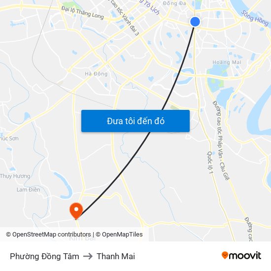 Phường Đồng Tâm to Thanh Mai map