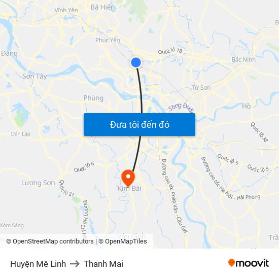 Huyện Mê Linh to Thanh Mai map