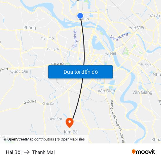 Hải Bối to Thanh Mai map