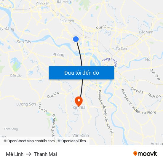 Mê Linh to Thanh Mai map