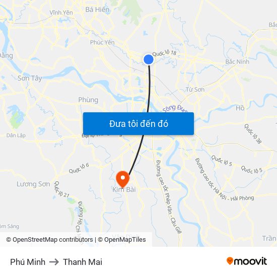 Phú Minh to Thanh Mai map