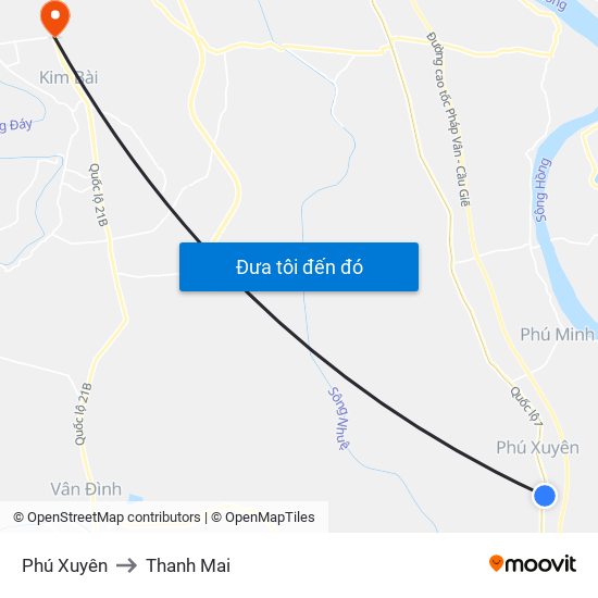 Phú Xuyên to Thanh Mai map