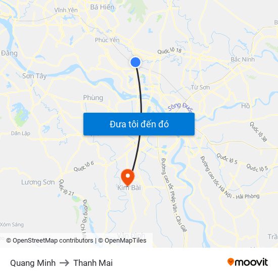 Quang Minh to Thanh Mai map