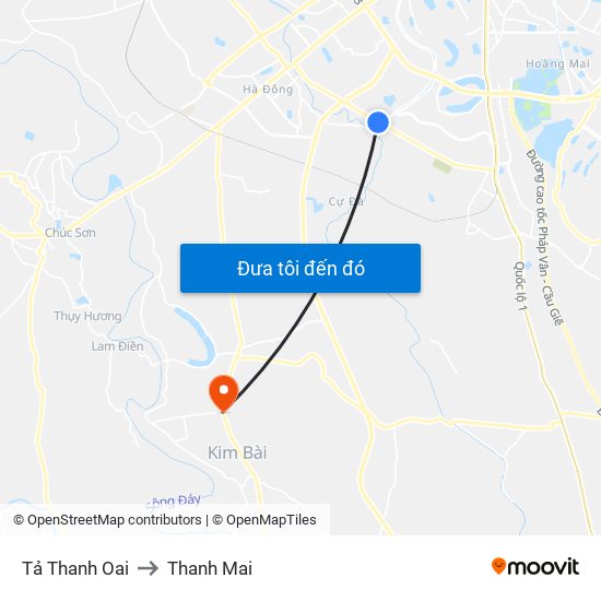 Tả Thanh Oai to Thanh Mai map