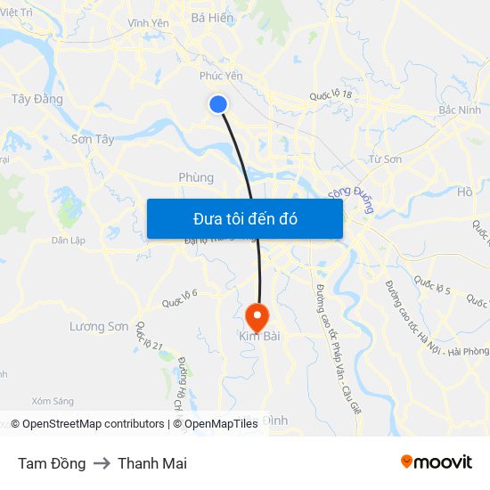 Tam Đồng to Thanh Mai map