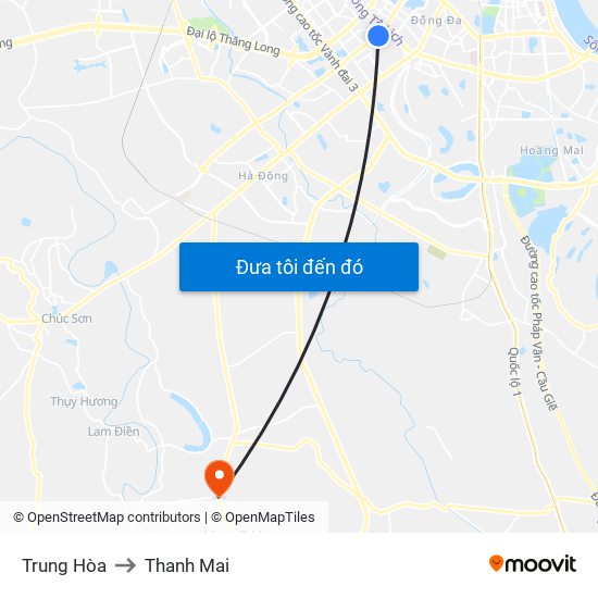 Trung Hòa to Thanh Mai map