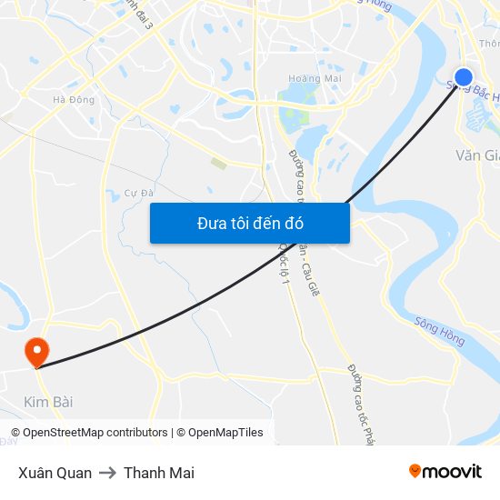 Xuân Quan to Thanh Mai map