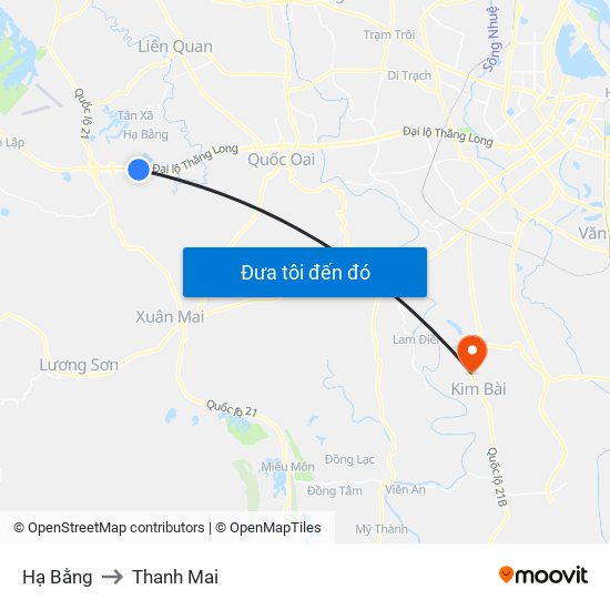 Hạ Bằng to Thanh Mai map