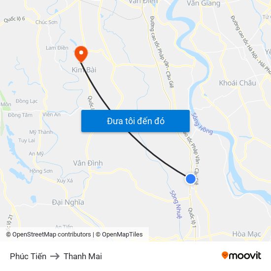 Phúc Tiến to Thanh Mai map