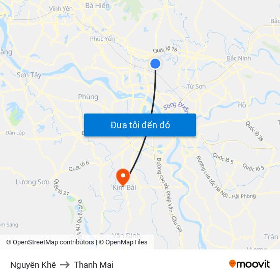 Nguyên Khê to Thanh Mai map