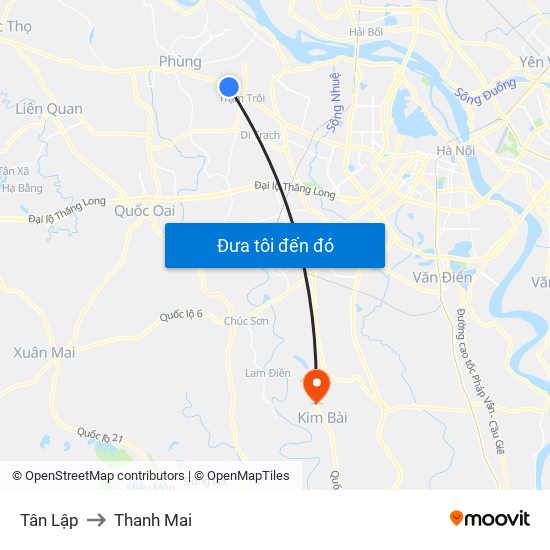 Tân Lập to Thanh Mai map