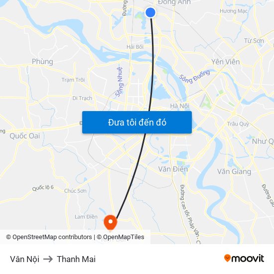 Vân Nội to Thanh Mai map