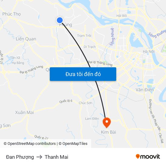 Đan Phượng to Thanh Mai map