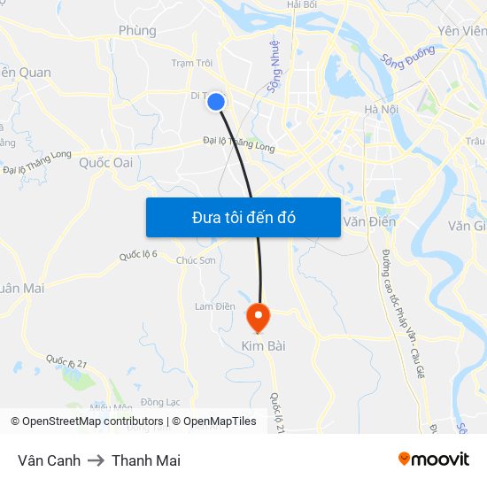Vân Canh to Thanh Mai map
