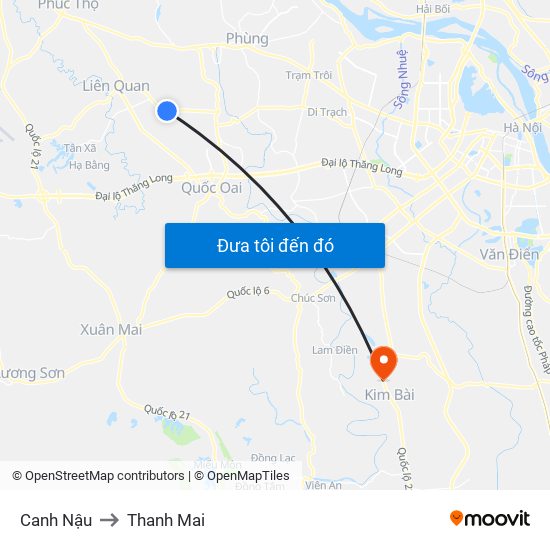 Canh Nậu to Thanh Mai map