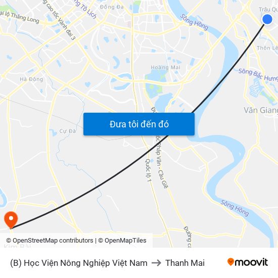(B) Học Viện Nông Nghiệp Việt Nam to Thanh Mai map