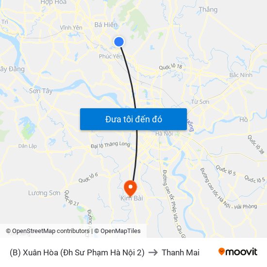 (B) Xuân Hòa (Đh Sư Phạm Hà Nội 2) to Thanh Mai map