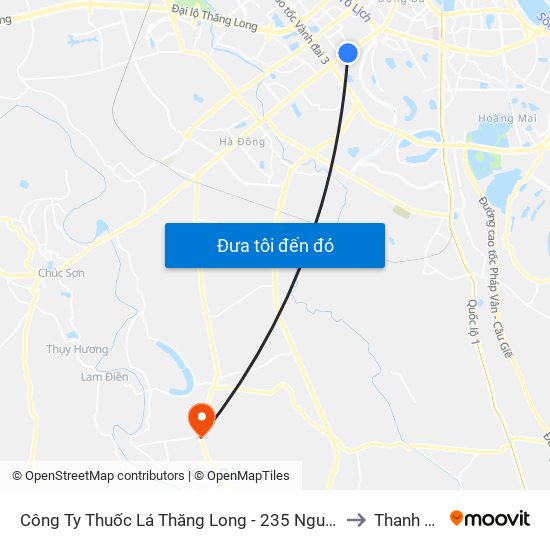 Công Ty Thuốc Lá Thăng Long - 235 Nguyễn Trãi to Thanh Mai map