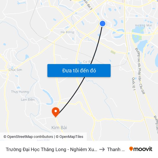 Trường Đại Học Thăng Long - Nghiêm Xuân Yêm to Thanh Mai map