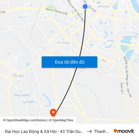 Đại Học Lao Động & Xã Hội - 43 Trần Duy Hưng to Thanh Mai map