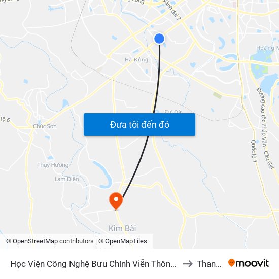 Học Viện Công Nghệ Bưu Chính Viễn Thông - Trần Phú (Hà Đông) to Thanh Mai map