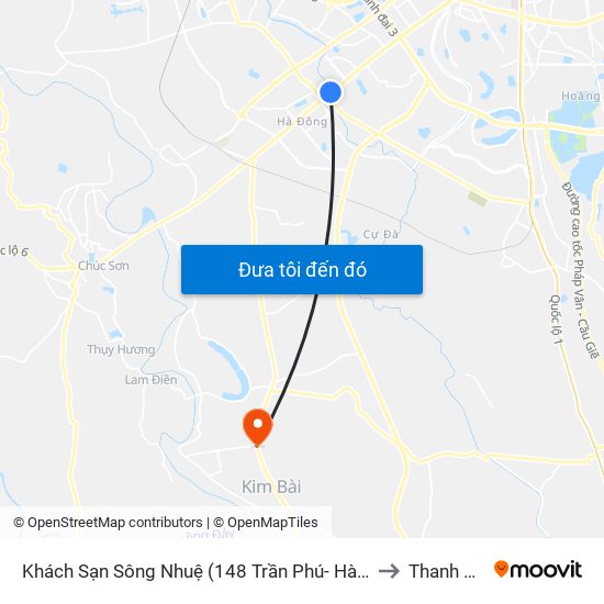 Khách Sạn Sông Nhuệ (148 Trần Phú- Hà Đông) to Thanh Mai map
