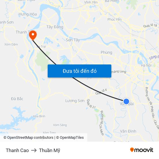 Thanh Cao to Thuần Mỹ map