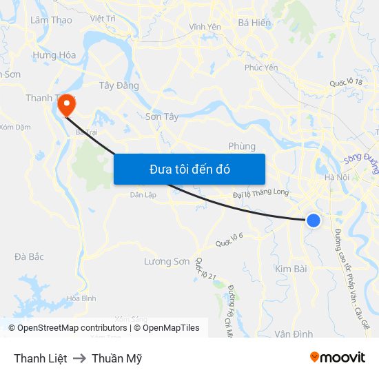 Thanh Liệt to Thuần Mỹ map