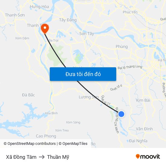 Xã Đồng Tâm to Thuần Mỹ map