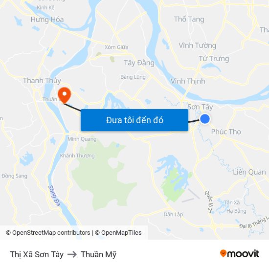 Thị Xã Sơn Tây to Thuần Mỹ map