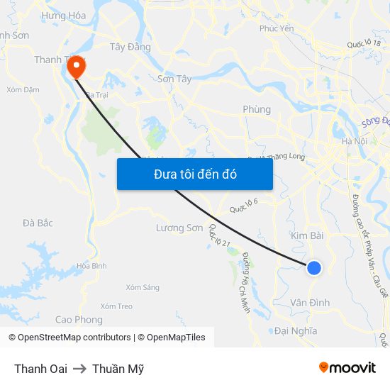 Thanh Oai to Thuần Mỹ map