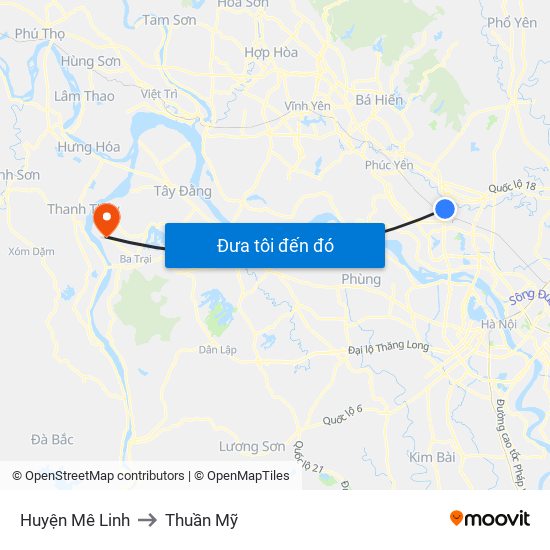 Huyện Mê Linh to Thuần Mỹ map