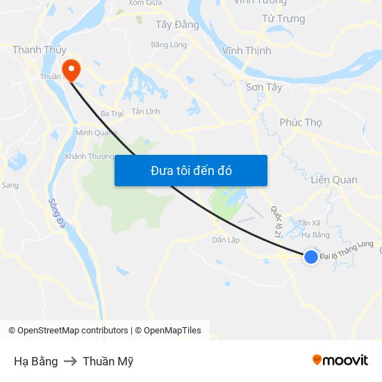 Hạ Bằng to Thuần Mỹ map