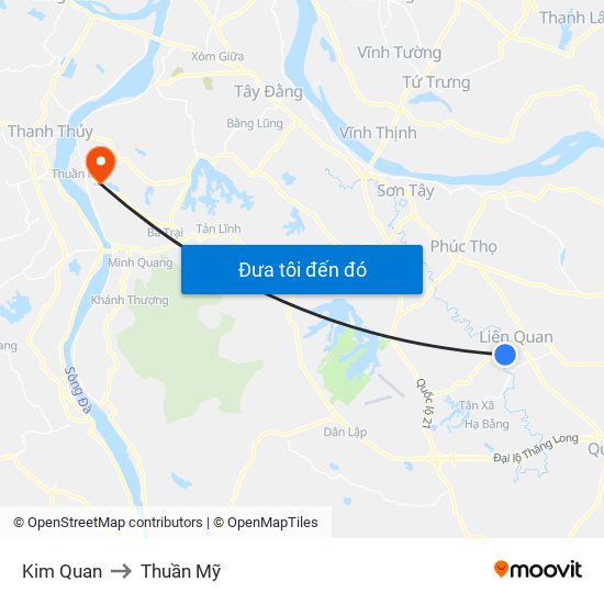 Kim Quan to Thuần Mỹ map