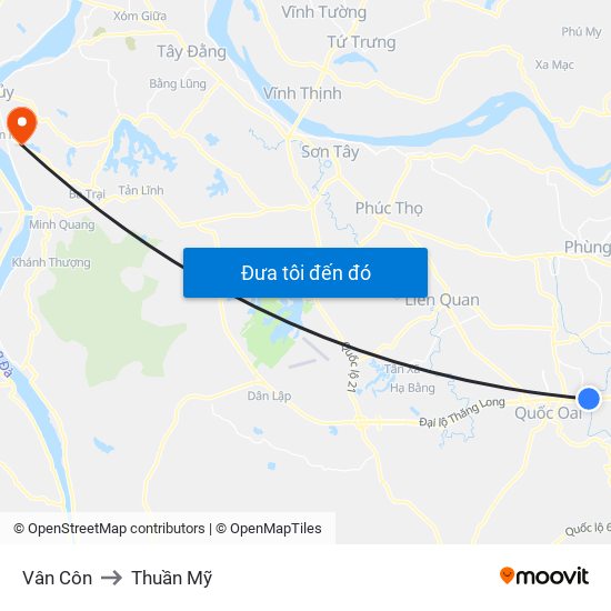 Vân Côn to Thuần Mỹ map