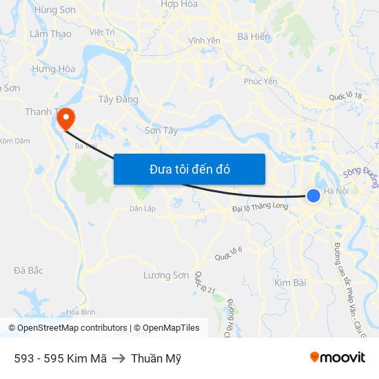 593 - 595 Kim Mã to Thuần Mỹ map