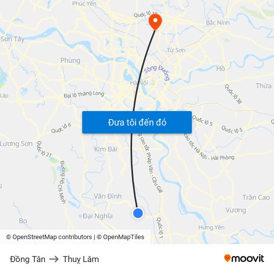 Đồng Tân to Thuỵ Lâm map