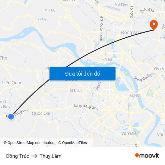 Đồng Trúc to Thuỵ Lâm map