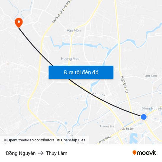 Đồng Nguyên to Thuỵ Lâm map