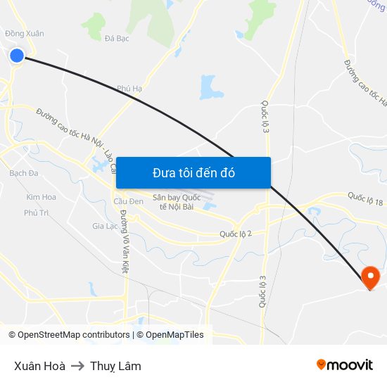 Xuân Hoà to Thuỵ Lâm map