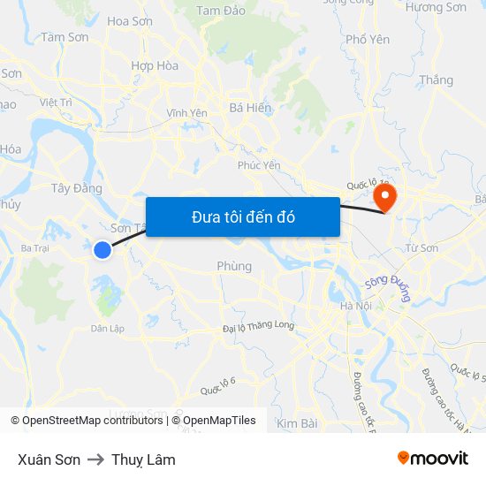 Xuân Sơn to Thuỵ Lâm map