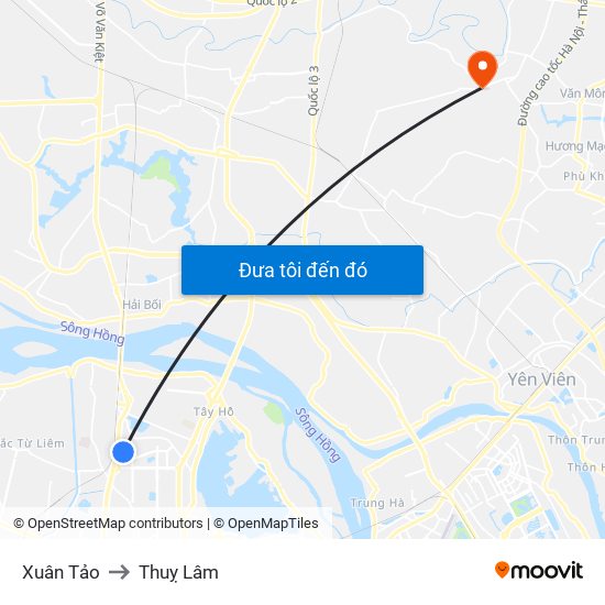 Xuân Tảo to Thuỵ Lâm map