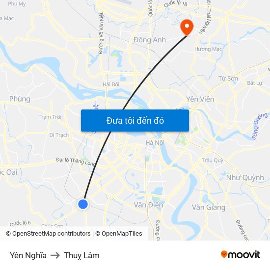 Yên Nghĩa to Thuỵ Lâm map