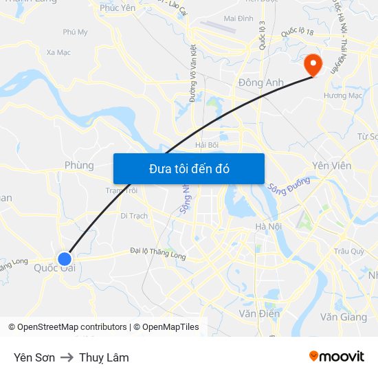 Yên Sơn to Thuỵ Lâm map