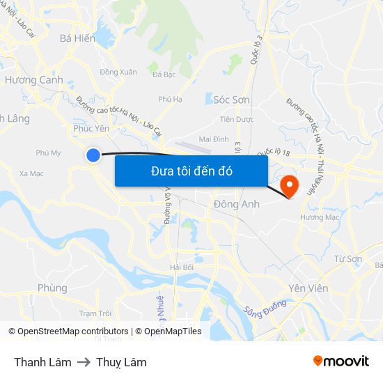 Thanh Lâm to Thuỵ Lâm map